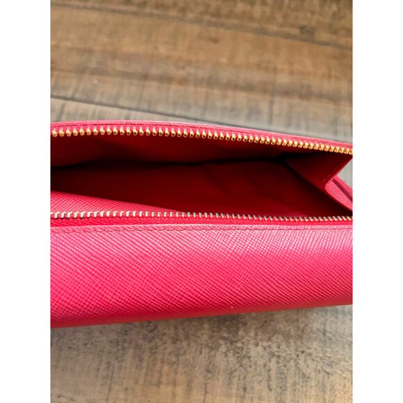 PRADA Pink Saffiano Leather Continental Bow Wallet With Authenticity Card - Picture 6 of 15